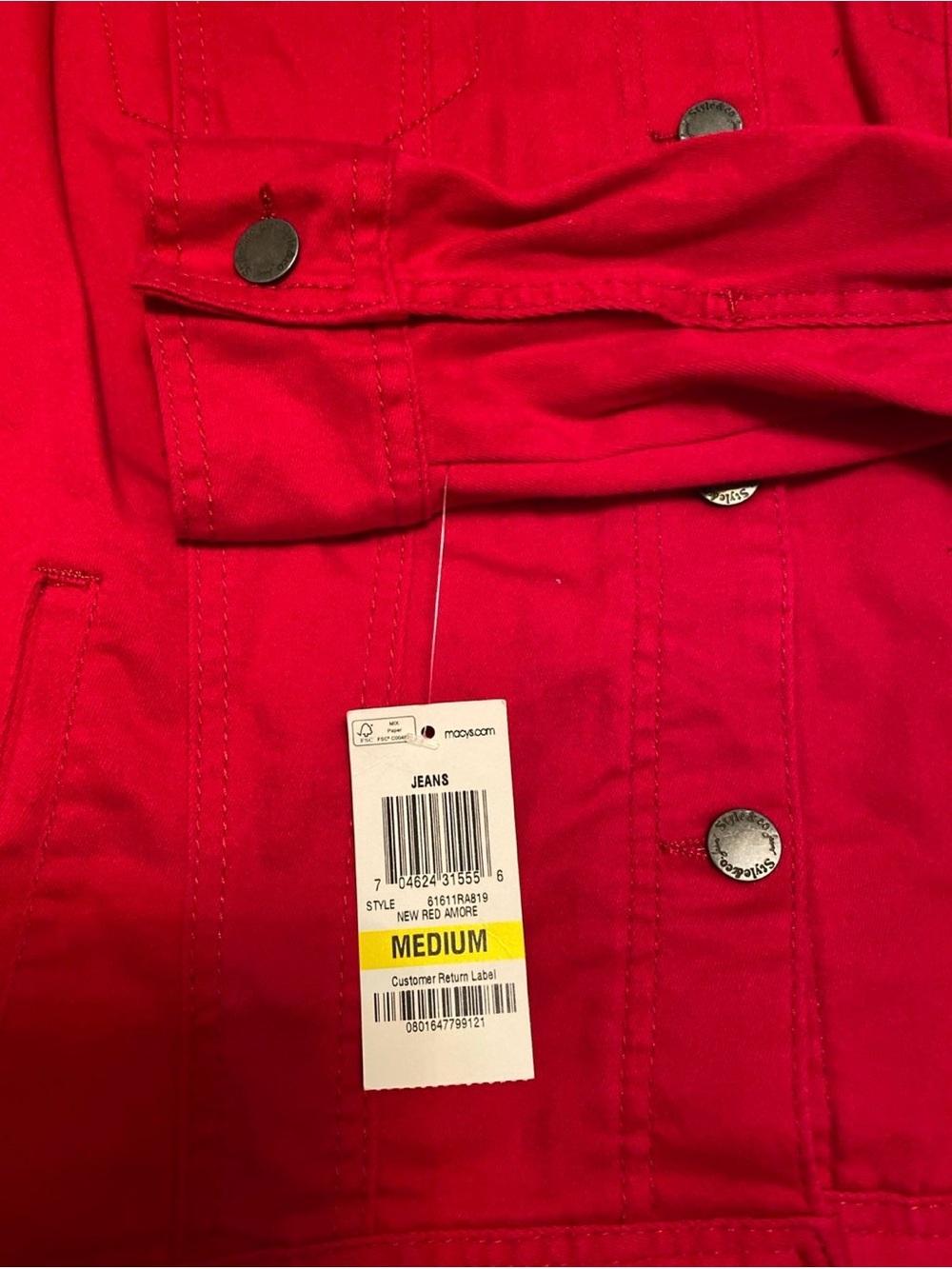 Style & Co Bright Red Button-Front Jacket - Picture 2 of 5